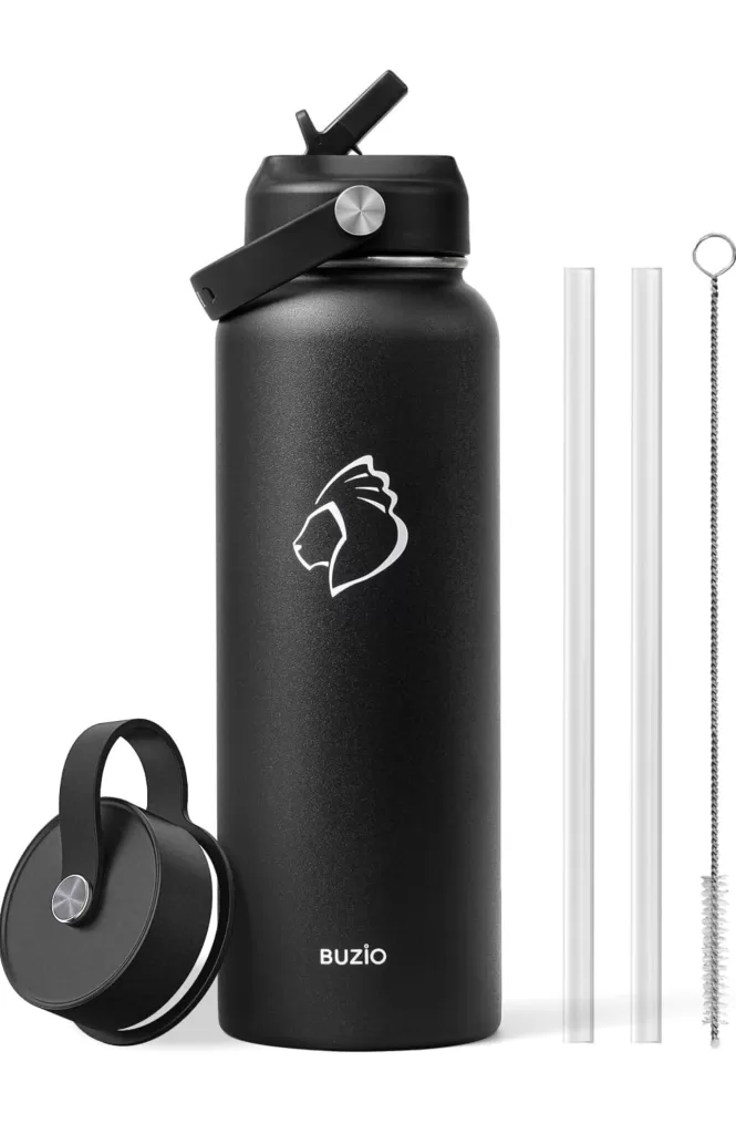 Buzio Stainless Steel 1180ml Water Bottle with Straw