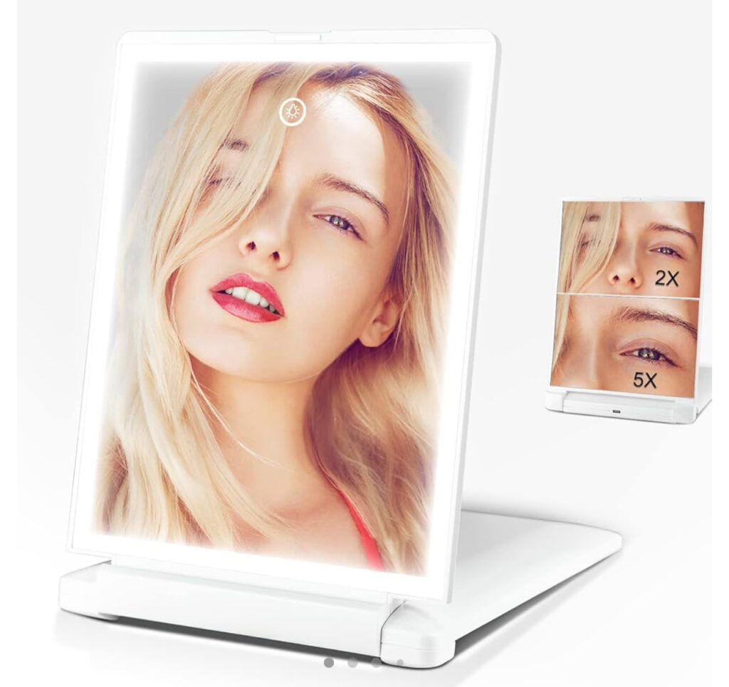 Rechargeable Dimmable Folding Vanity Mirror in White